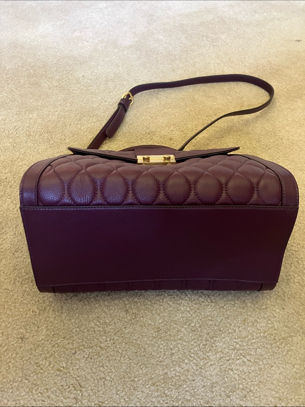 Vera Bradley Quilted Leather Stella Satchel in Aubergine, eggplant gold hardware - Picture 12 of 14